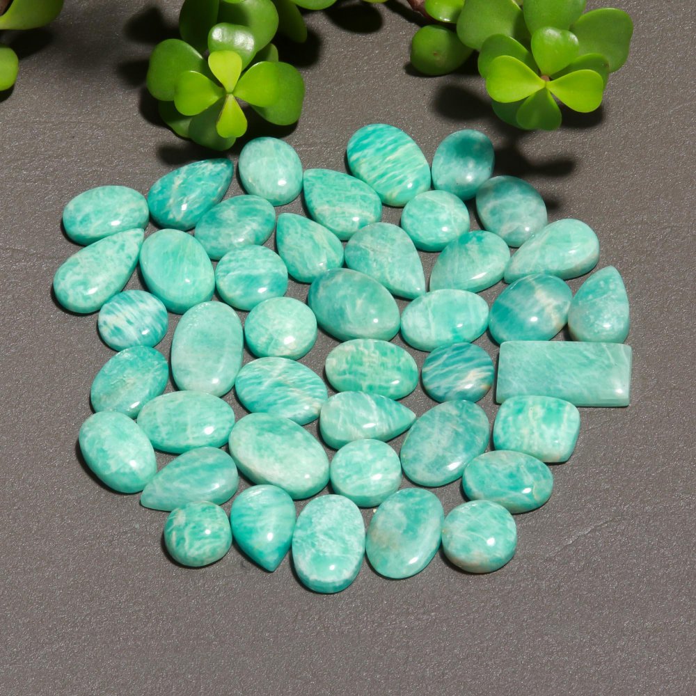 42 Pcs 416 Cts Natural Green Amazonite Cabochon Gemstone Lot,  Amazonite Jewelry Making Gemstone 25X13-11X11mm #12502