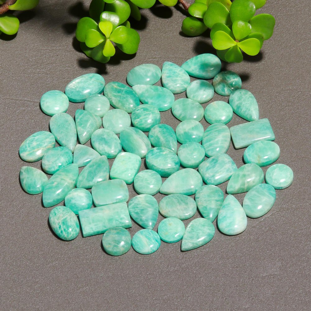 51 Pcs 450 Cts Natural Green Amazonite Cabochon Gemstone Lot,  Amazonite Jewelry Making Gemstone 10X11-12X12mm #12503