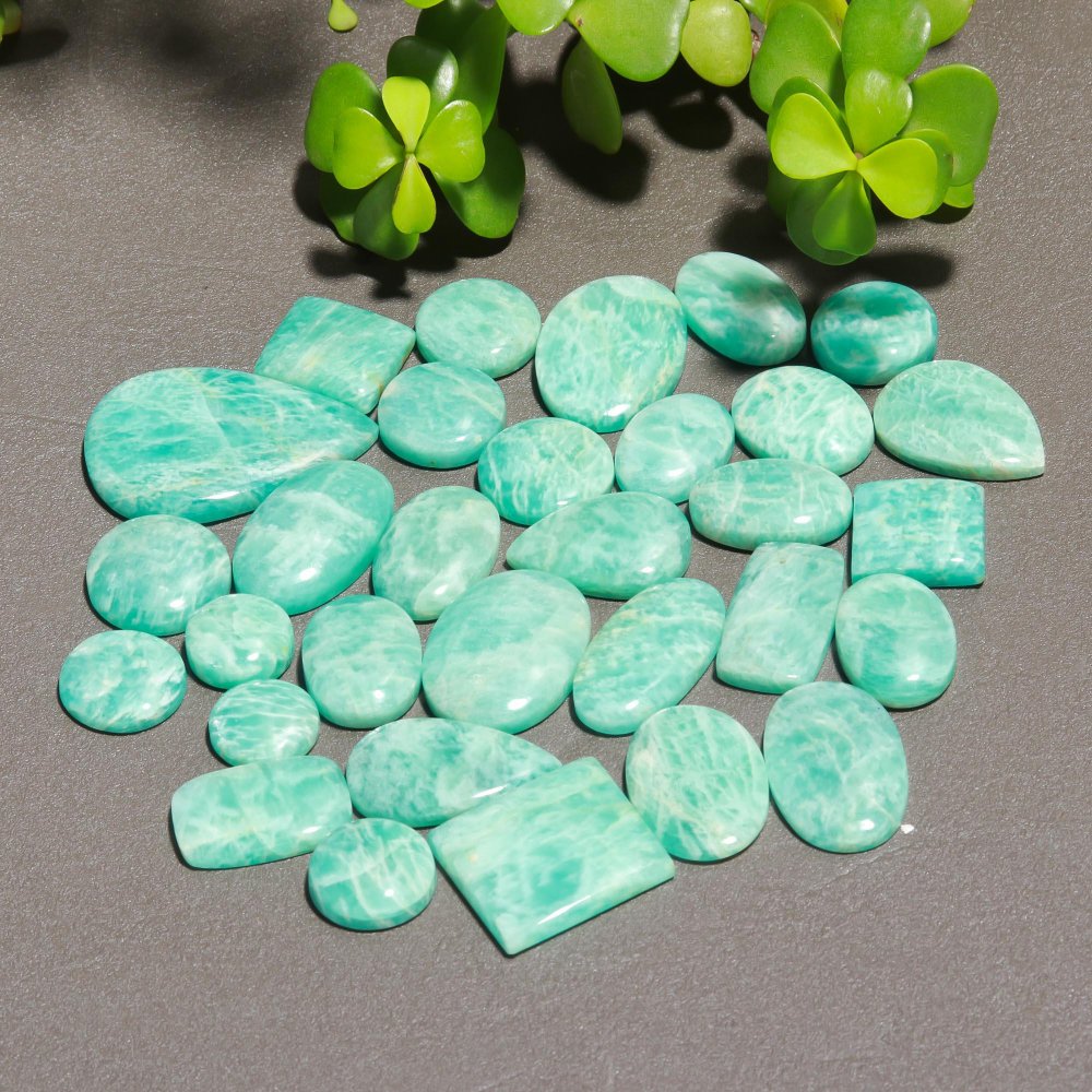 31 Pcs 517 Cts Natural Green Amazonite Cabochon Gemstone Lot,  Amazonite Jewelry Making Gemstone 20X35-13X15mm #12504