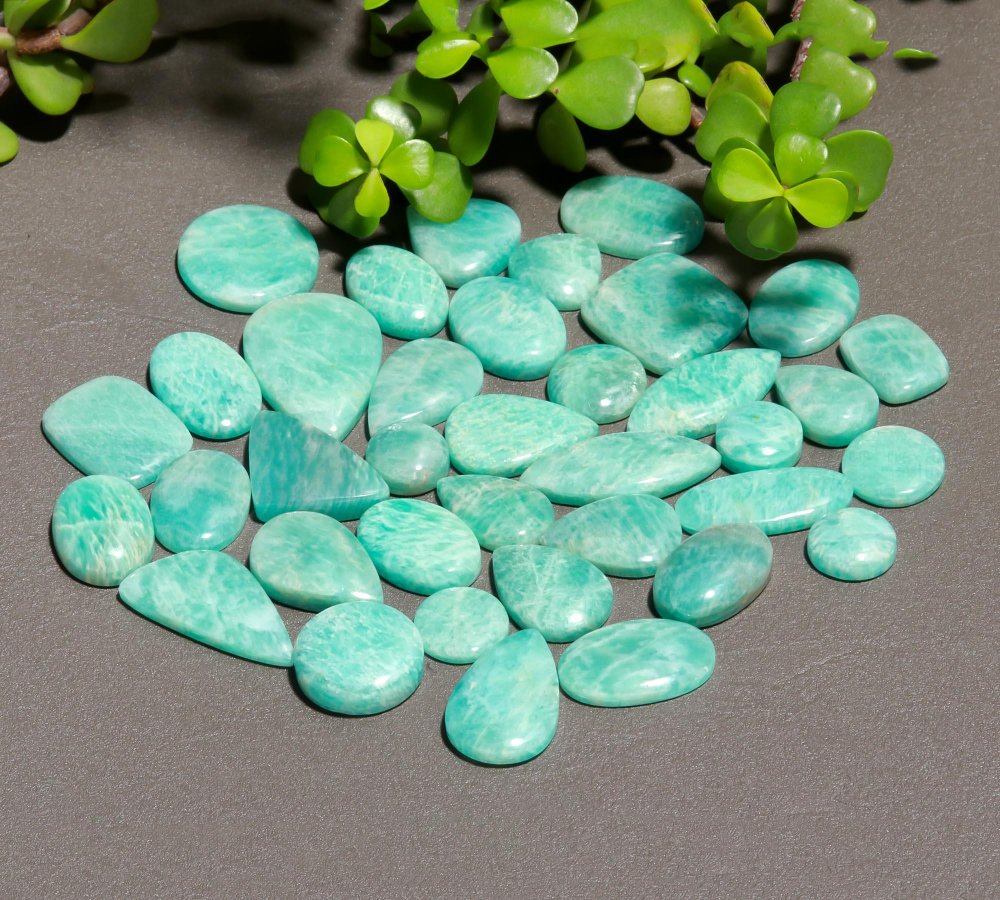 37 Pcs 622 Cts Natural Green Amazonite Cabochon Gemstone Lot,  Amazonite Jewelry Making Gemstone 20x33-20x14mm #12505