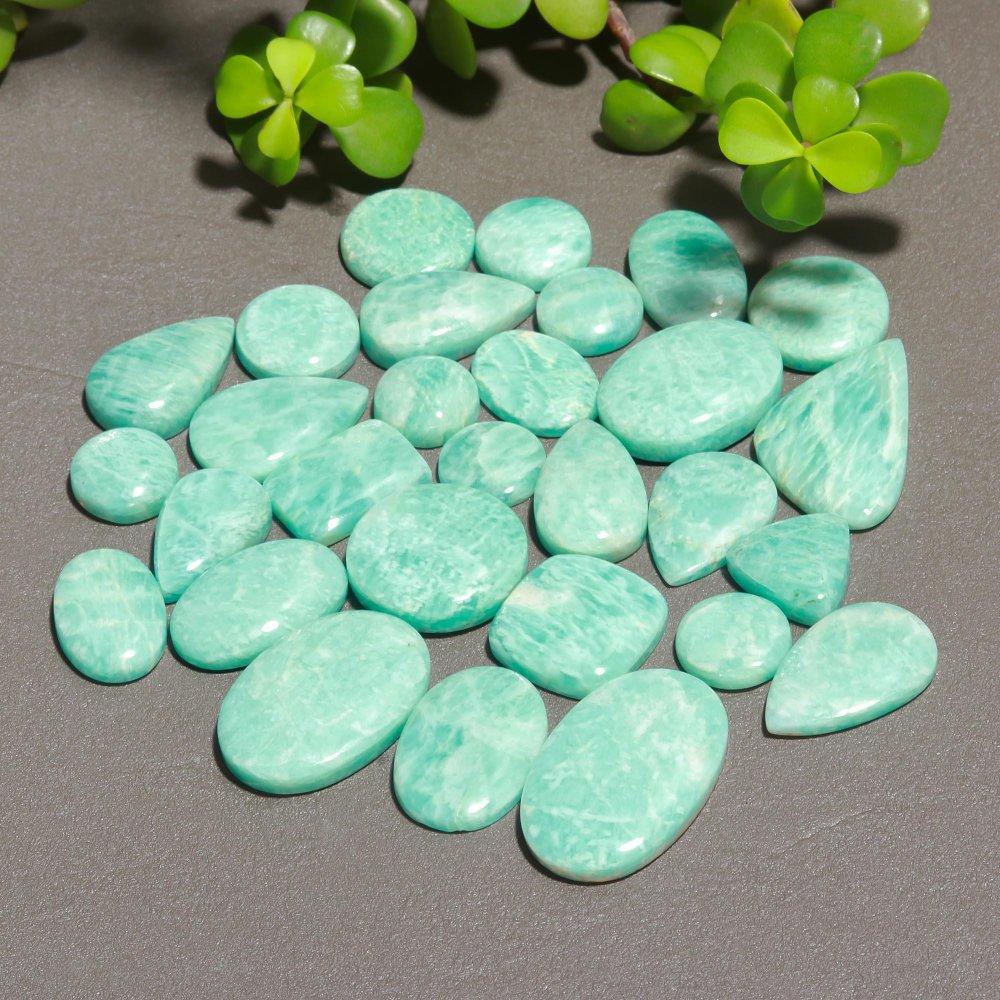 29 Pcs 490 Cts Natural Green Amazonite Cabochon Gemstone Lot,  Amazonite Jewelry Making Gemstone 20X33-15X15mm #12506