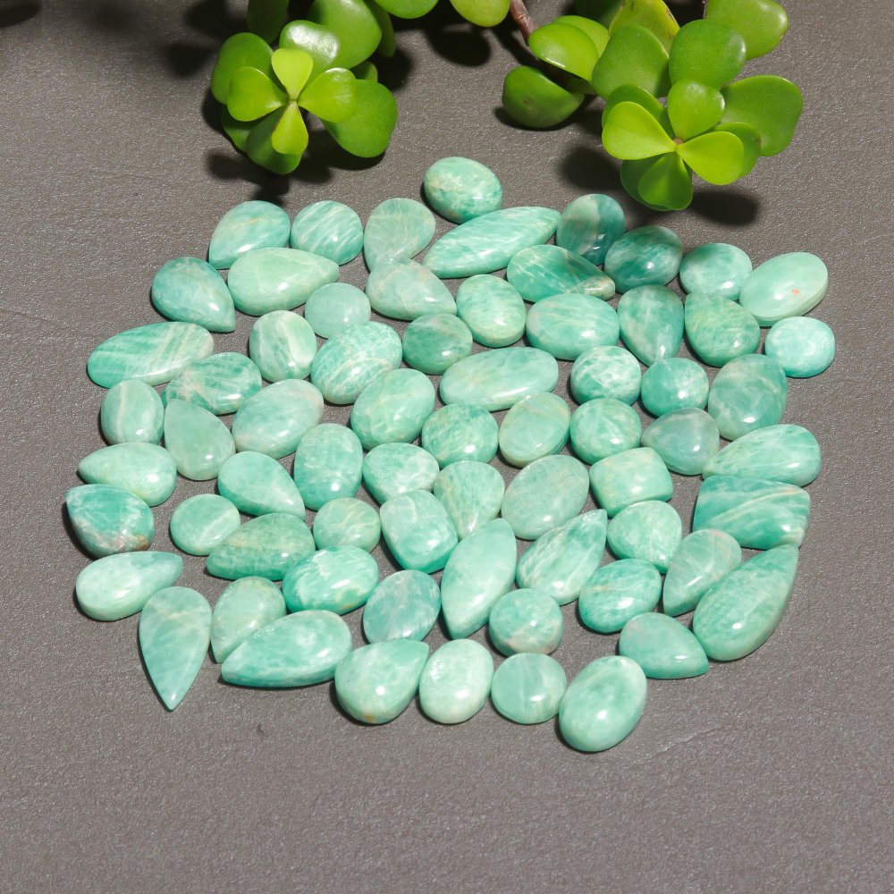 68 Pcs 437 Cts Natural Green Amazonite Cabochon Gemstone Lot,  Amazonite Jewelry Making Gemstone 10X21-10X18mm #12507