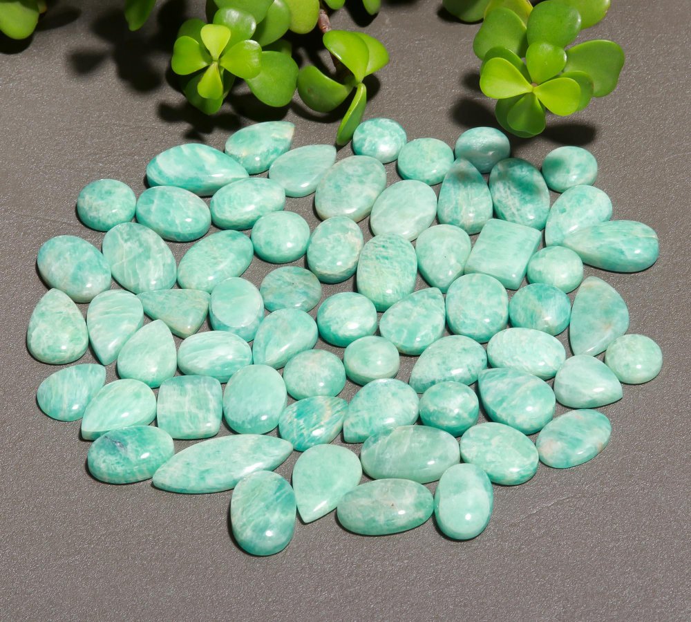 61 Pcs 559 Cts Natural Green Amazonite Cabochon Gemstone Lot,  Amazonite Jewelry Making Gemstone 13X18-26X13mm #12508