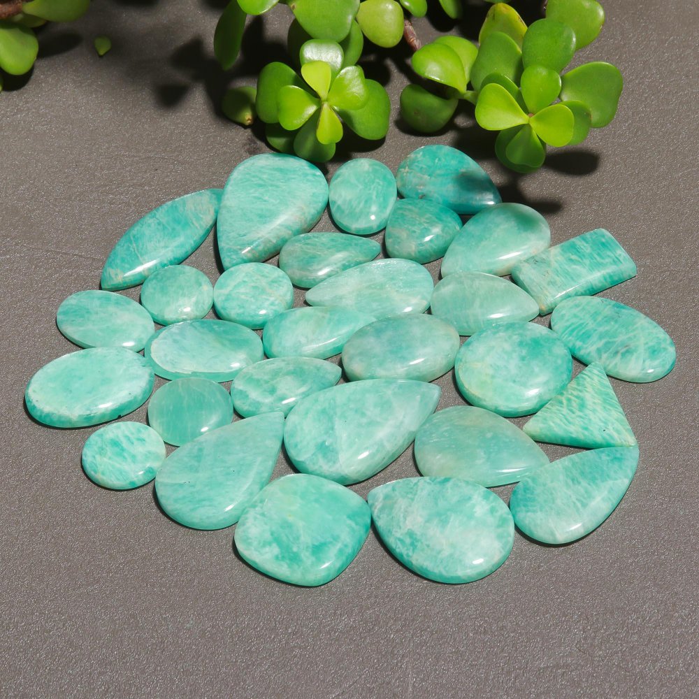 29 Pcs 600 Cts Natural Green Amazonite Cabochon Gemstone Lot,  Amazonite Jewelry Making Gemstone 12X33-15X19mm #12509