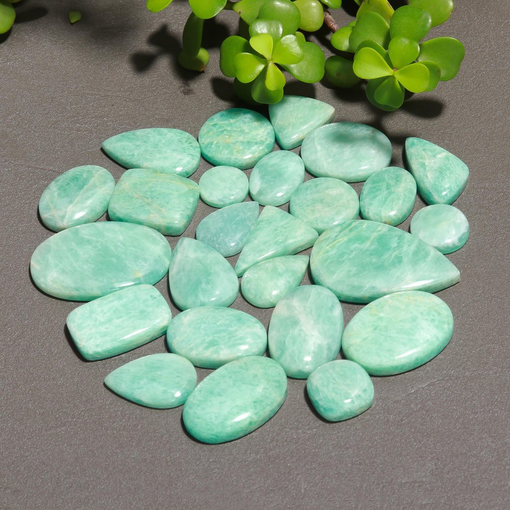 26 Pcs 499 Cts Natural Green Amazonite Cabochon Gemstone Lot,  Amazonite Jewelry Making Gemstone 26X20-12X12mm #12510