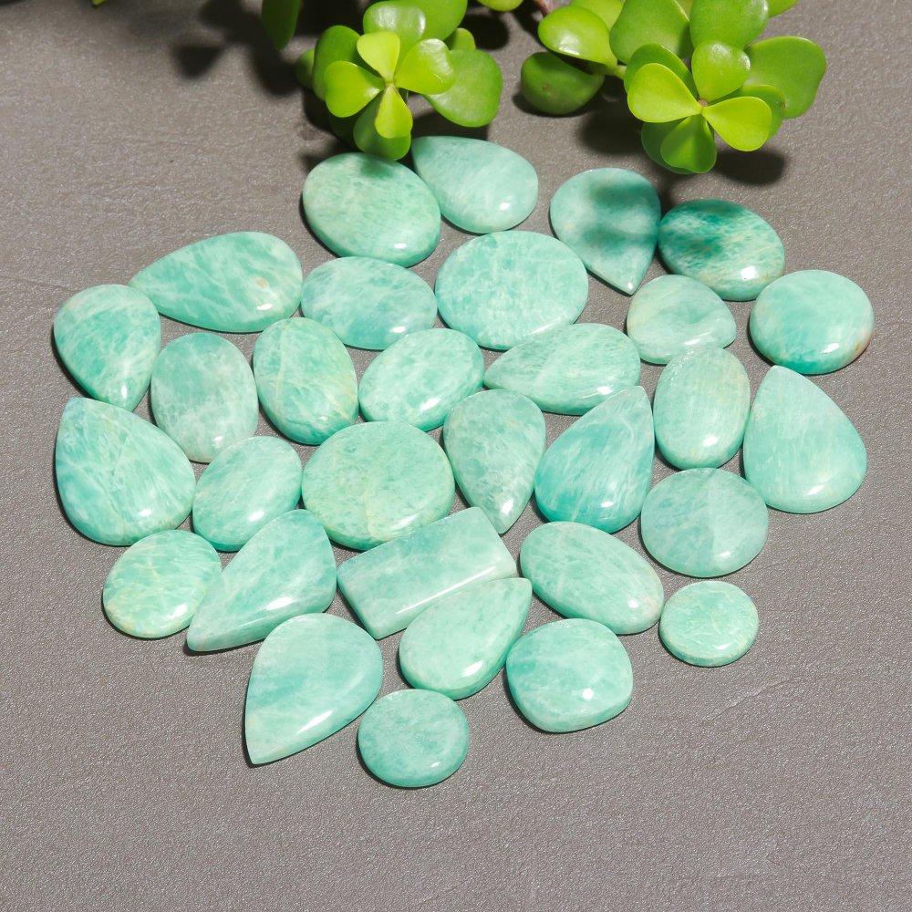 25 Pcs 607 Cts Natural Green Amazonite Cabochon Gemstone Lot,  Amazonite Jewelry Making Gemstone 42X24-12X12mm #12511