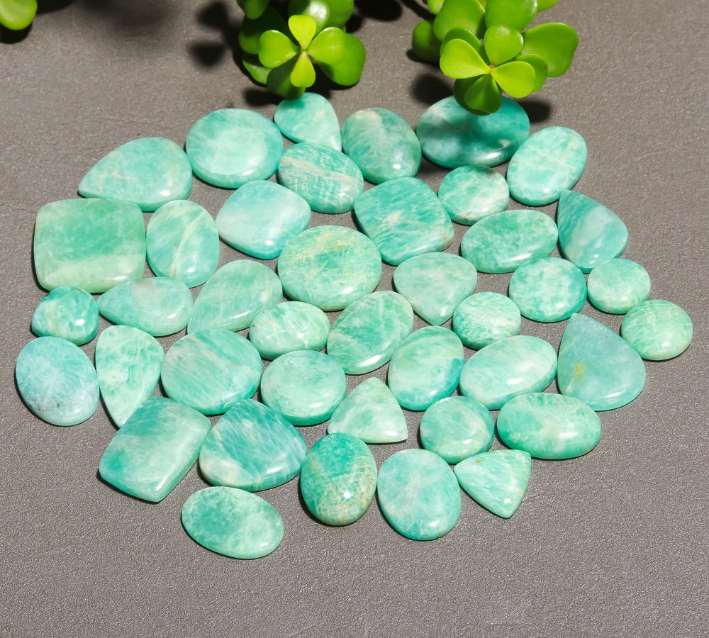 41 Pcs 670 Cts Natural Green Amazonite Cabochon Gemstone Lot,  Amazonite Jewelry Making Gemstone 25X25-10X10mm #12512