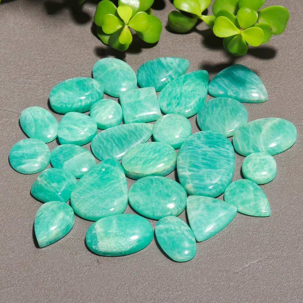 26 Pcs 518 Cts Natural Green Amazonite Cabochon Gemstone Lot,  Amazonite Jewelry Making Gemstone 10X10-33X22mm #12513