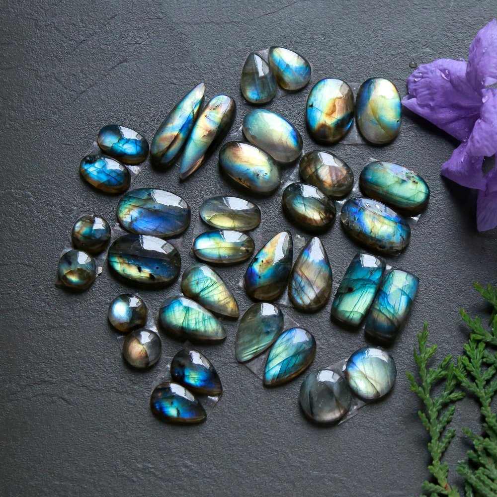 17 Pair 133 Cts  Natural Labradorite Pair Cabochon Multi Fire Gemstone Lot  Size 8x8-6x21mm #12517