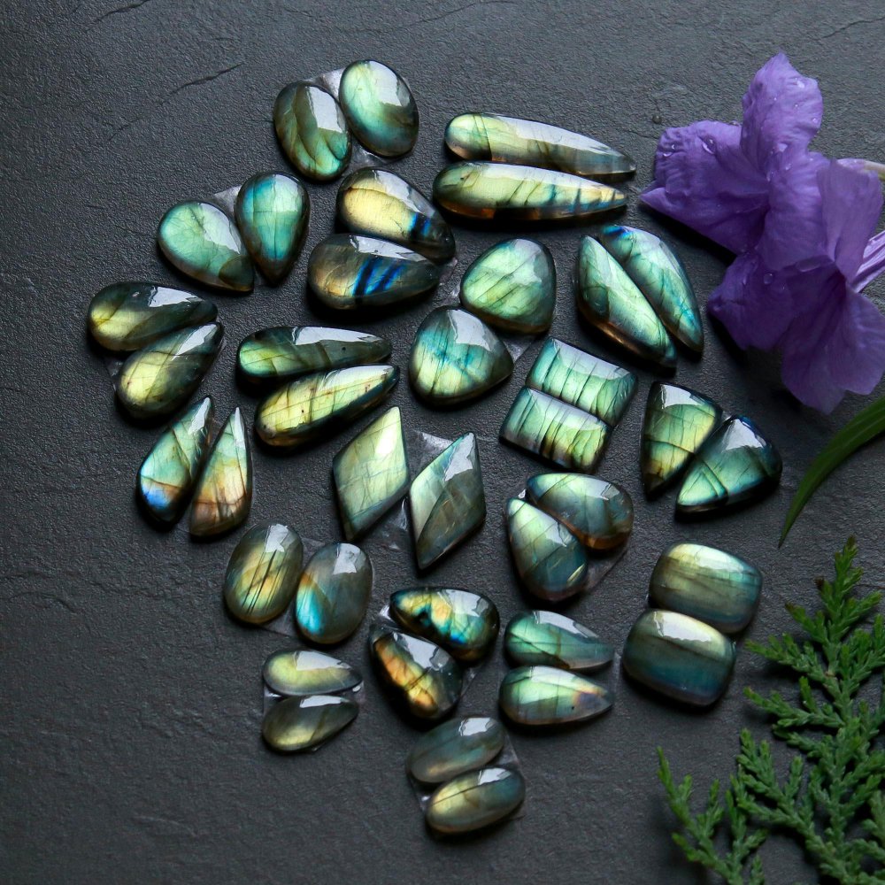 19 Pair 207 Cts  Natural Labradorite Pair Cabochon Multi Fire Gemstone Lot  Size 7x12-7x28mm #12518