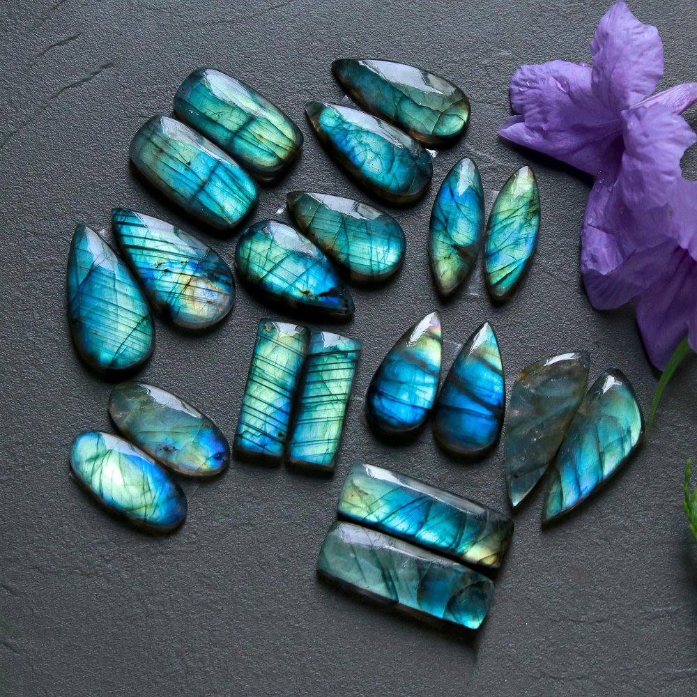 10 Pair 183 Cts  Natural Labradorite Pair Cabochon Multi Fire Gemstone Lot  Size 8x20-10x26mm #12520