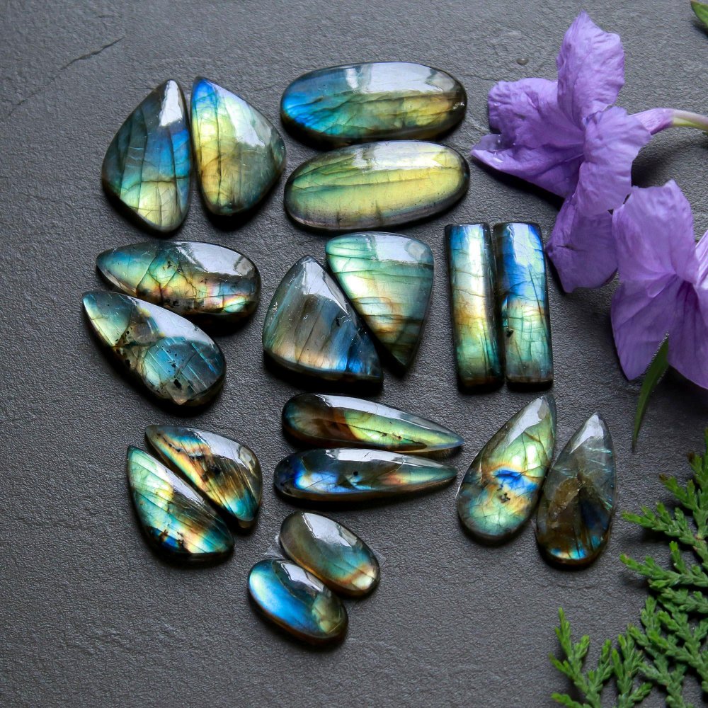 9 Pair 195 Cts  Natural Labradorite Pair Cabochon Multi Fire Gemstone Lot  Size 9x13-12x31mm #12522