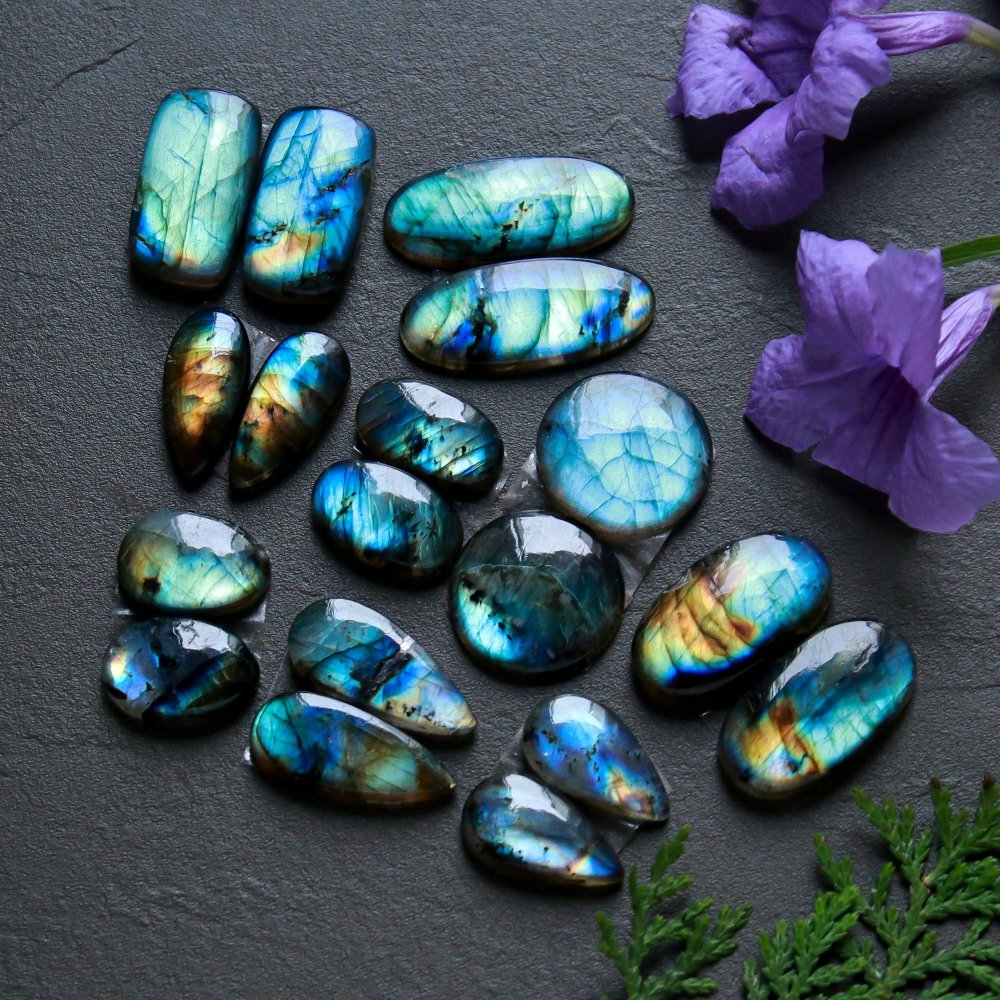 9 Pair 167 Cts  Natural Labradorite Pair Cabochon Multi Fire Gemstone Lot  Size 12x14-11x29mm #12526