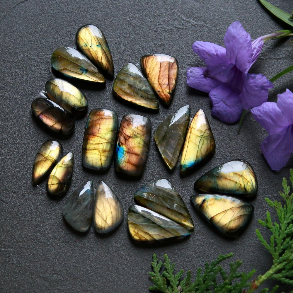 9 Pair 188 Cts  Natural Labradorite Pair Cabochon Multi Fire Gemstone Lot  Size 8x15-12x27mm #12527