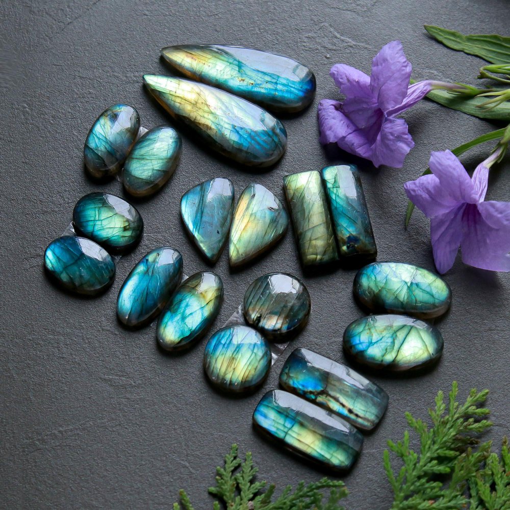 9 Pair 300 Cts  Natural Labradorite Pair Cabochon Multi Fire Gemstone Lot  Size 13x20-17x43mm #12530