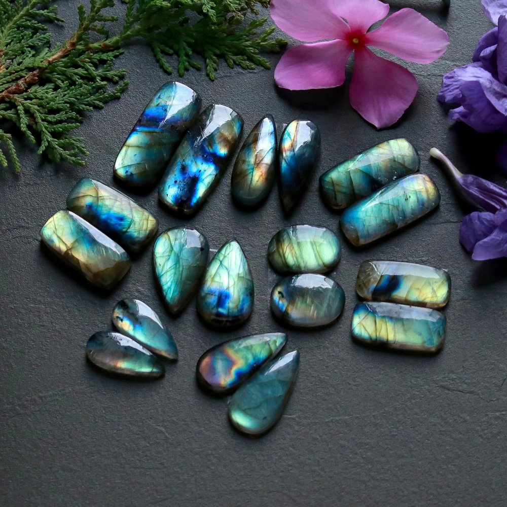 9 Pair 243 Cts  Natural Labradorite Pair Cabochon Multi Fire Gemstone Lot  Size 10x21-13x31mm #12538