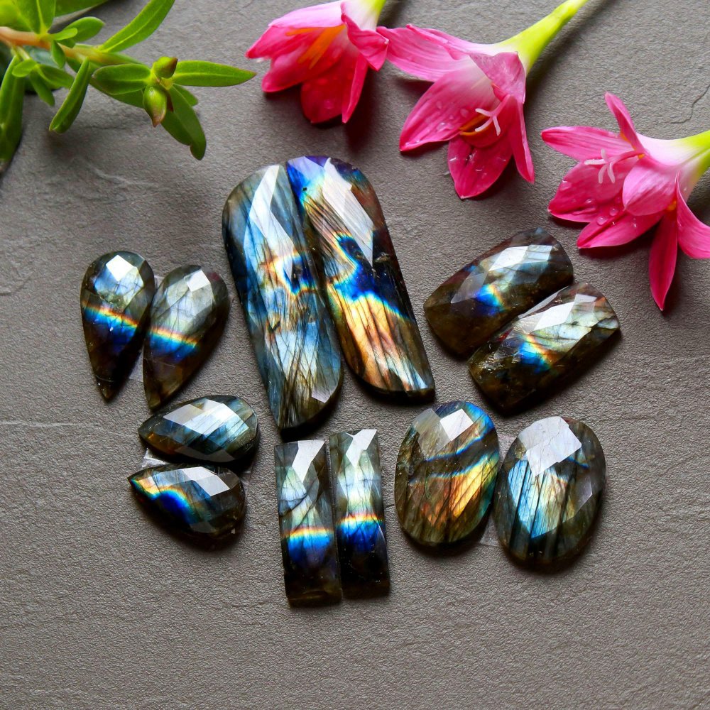 6 Pcs 162 Cts  Natural Labradorite Cut Gemstone, Labradorite Multi Fire Semi-Precious Healing Crystal Lots 11x19-12x42mm #12555