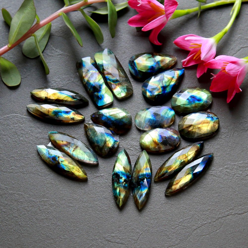 9 Pcs 221 Cts  Natural Labradorite Cut Gemstone, Labradorite Multi Fire Semi-Precious Healing Crystal Lots 13x20-11x31mm #12580