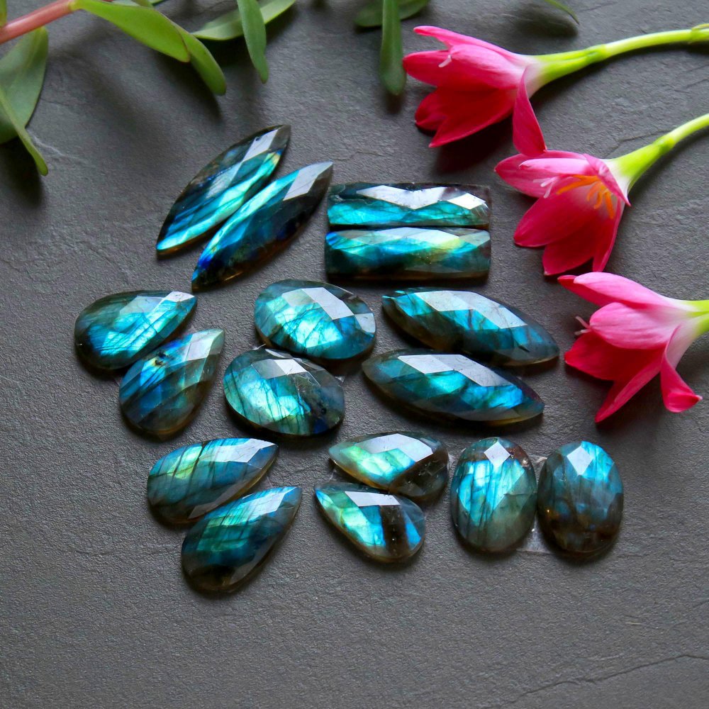 8 Pcs 178 Cts  Natural Labradorite Cut Gemstone, Labradorite Multi Fire Semi-Precious Healing Crystal Lots 11x20-8x32mm #12586