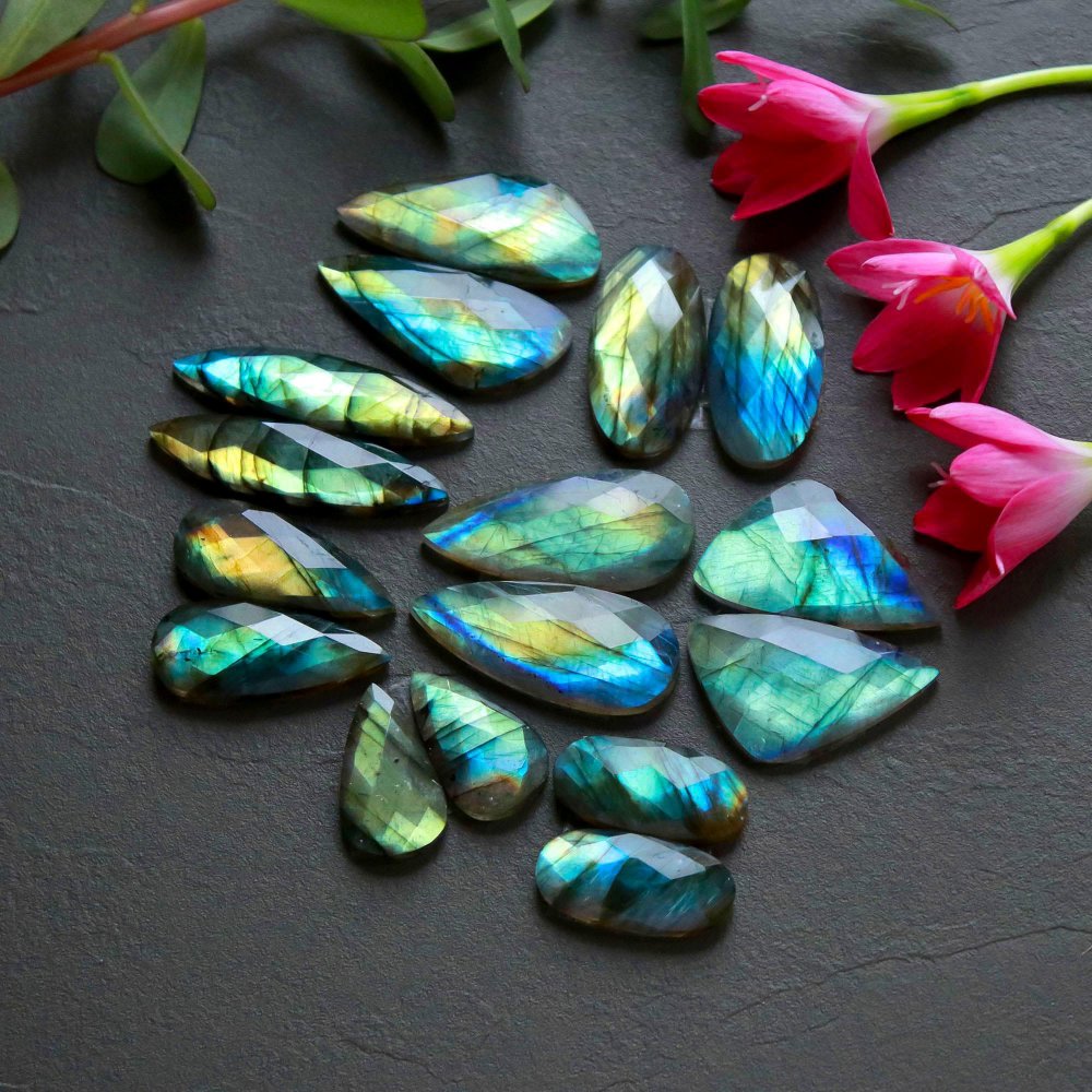 8 Pcs 235 Cts  Natural Labradorite Cut Gemstone, Labradorite Multi Fire Semi-Precious Healing Crystal Lots 11x20-10x38mm #12589