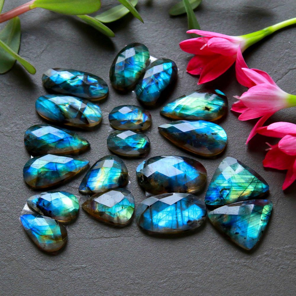 9 Pcs 185 Cts  Natural Labradorite Cut Gemstone, Labradorite Multi Fire Semi-Precious Healing Crystal Lots 9x14-15x22mm #12591