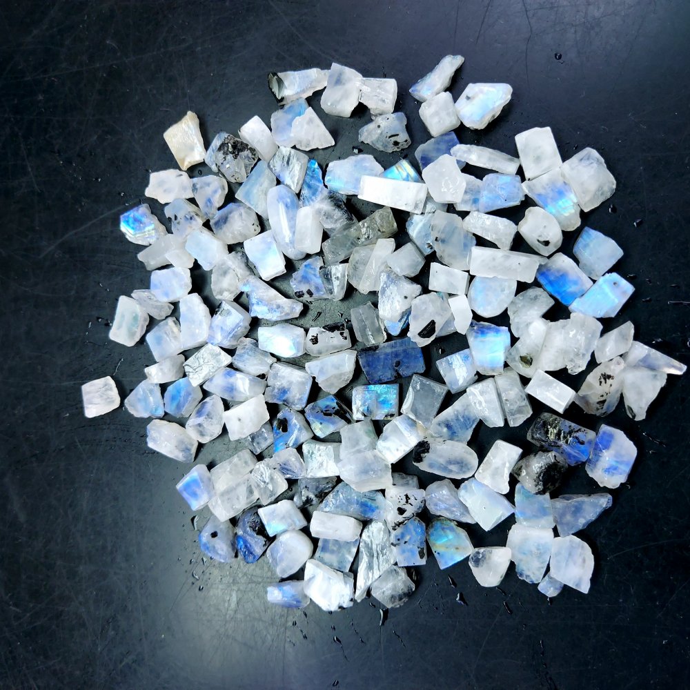 299 Cts. Natural Blue Fire Rainbow Moonstone Rough Loose Gemstone Lot Size 5x6-5x13 mm.#R-12665