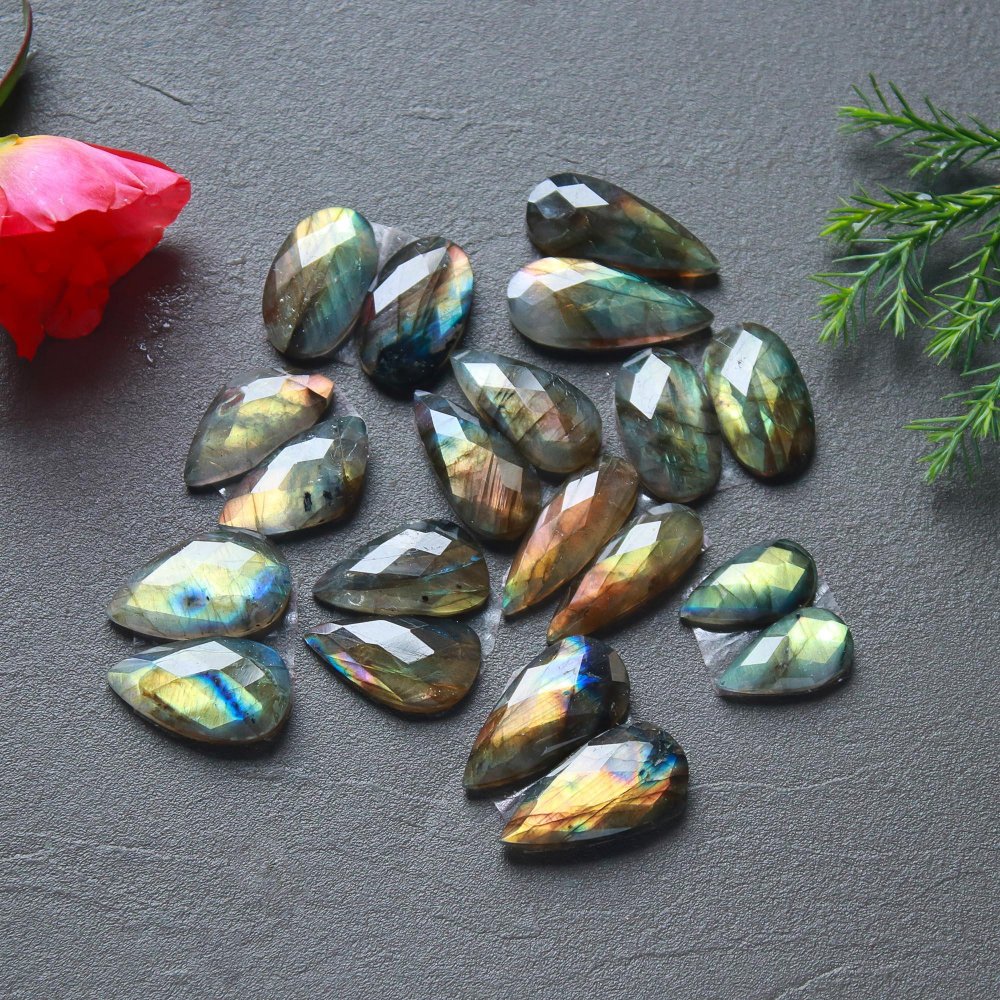 10 Pcs 134 Cts  Natural Labradorite Cut Gemstone, Labradorite Multi Fire Semi-Precious Healing Crystal Lots 8x15-9x23mm #12676