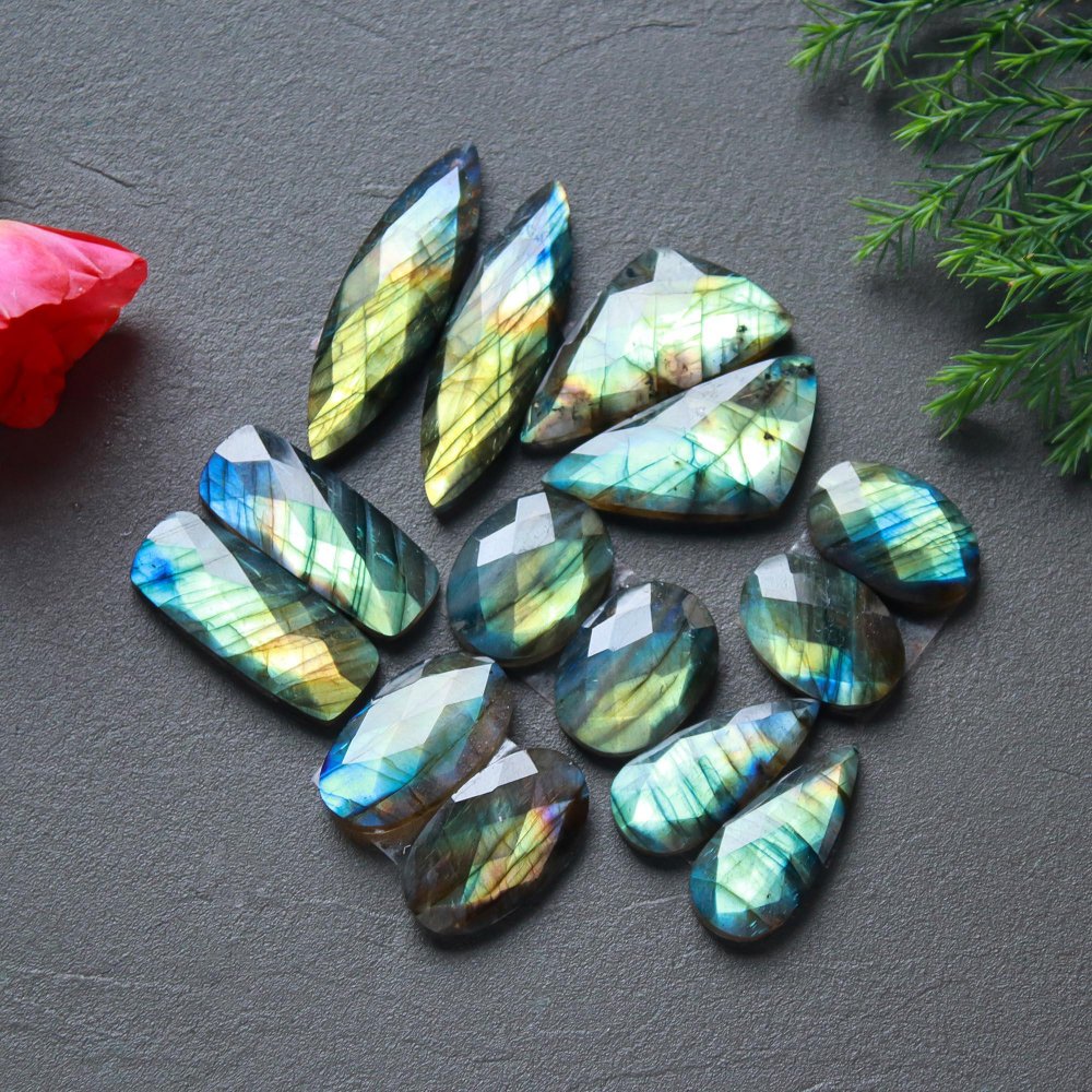 7 Pcs 197 Cts  Natural Labradorite Cut Gemstone, Labradorite Multi Fire Semi-Precious Healing Crystal Lots 13x19-11x39mm #12678