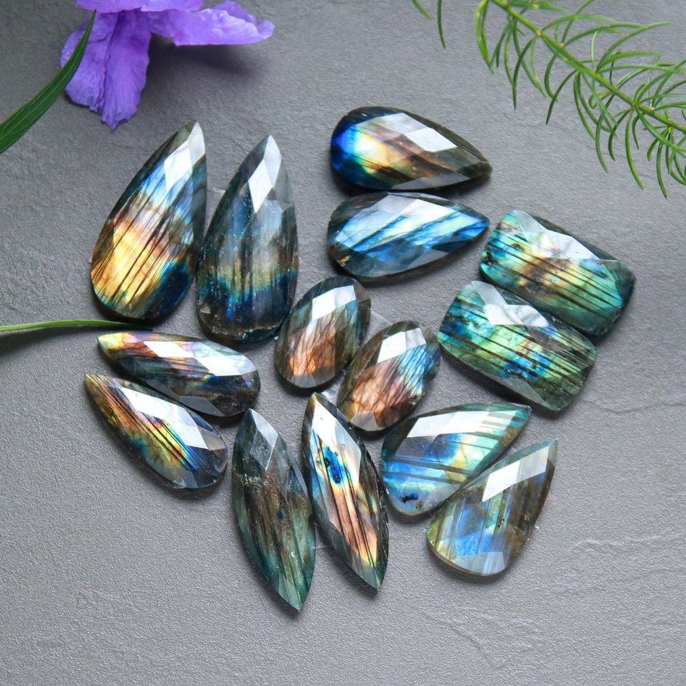 7 Pcs 218 Cts  Natural Labradorite Cut Gemstone, Labradorite Multi Fire Semi-Precious Healing Crystal Lots 12x20-15x35mm #12688