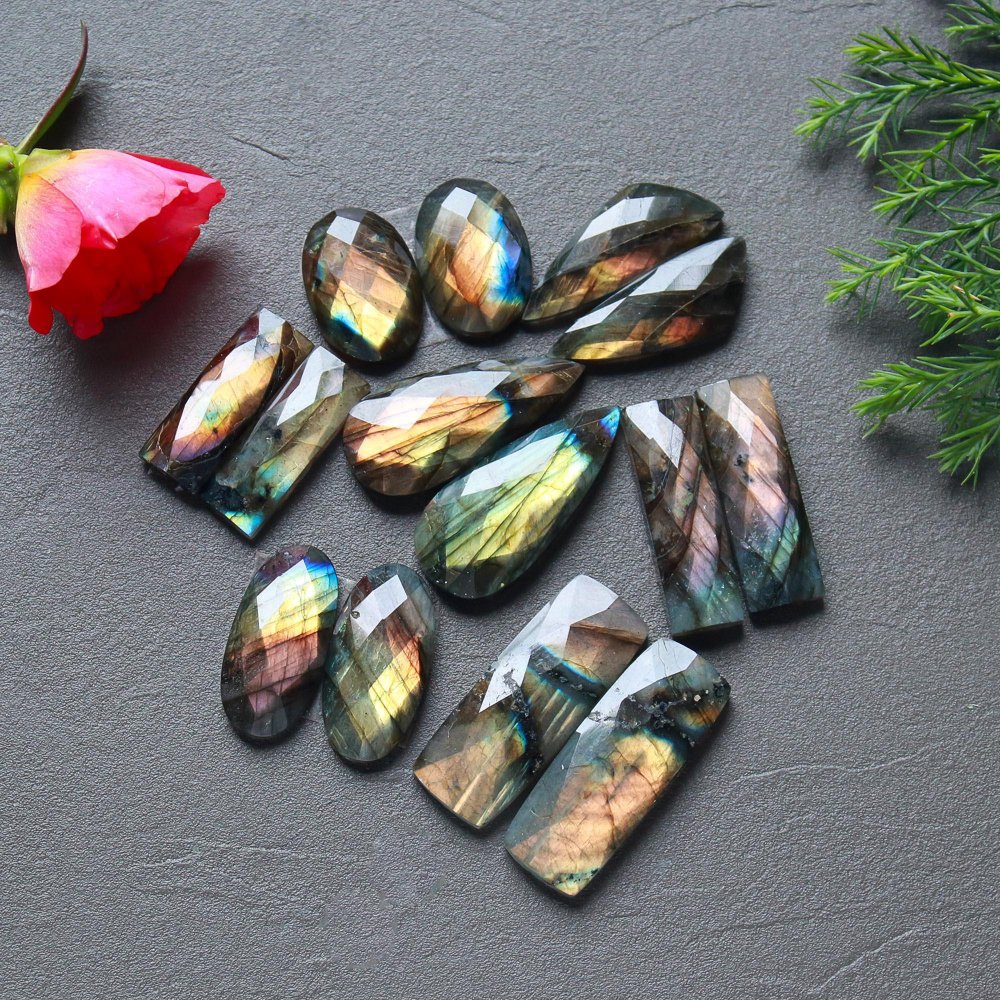 7 Pcs 195 Cts  Natural Labradorite Cut Gemstone, Labradorite Multi Fire Semi-Precious Healing Crystal Lots 13x19-12x32mm #12699