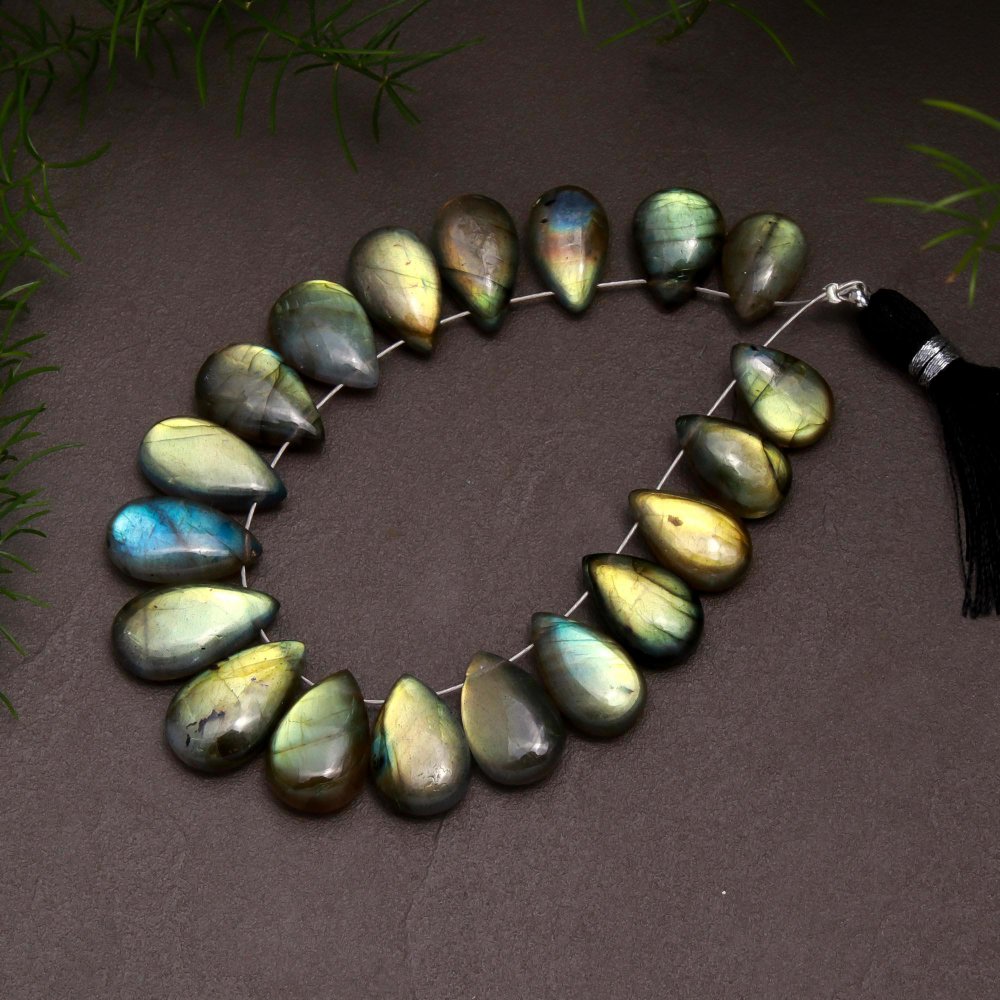 19 Pcs 101 Cts Natural Multifire Labradorite Side to Side Drill Smooth Briolette Layout Loose Gemstone Wholesale Lot Size 7x11-8x16mm #12743