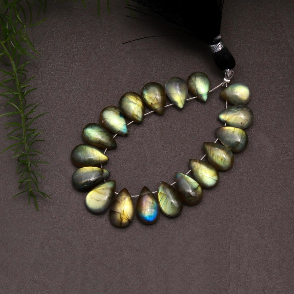 18 Pcs 53 Cts Natural Multifire Labradorite Side to Side Drill Smooth Briolette Layout Loose Gemstone Wholesale Lot Size 7x9-7x11mm #12755