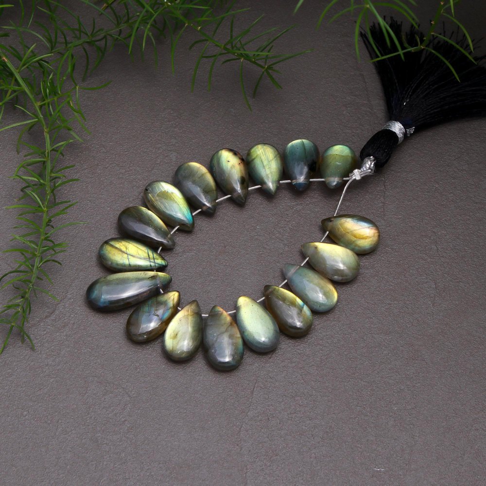 17 Pcs 58 Cts Natural Multifire Labradorite Side to Side Drill Smooth Briolette Layout Loose Gemstone Wholesale Lot Size 7x12-7x17mm #12765