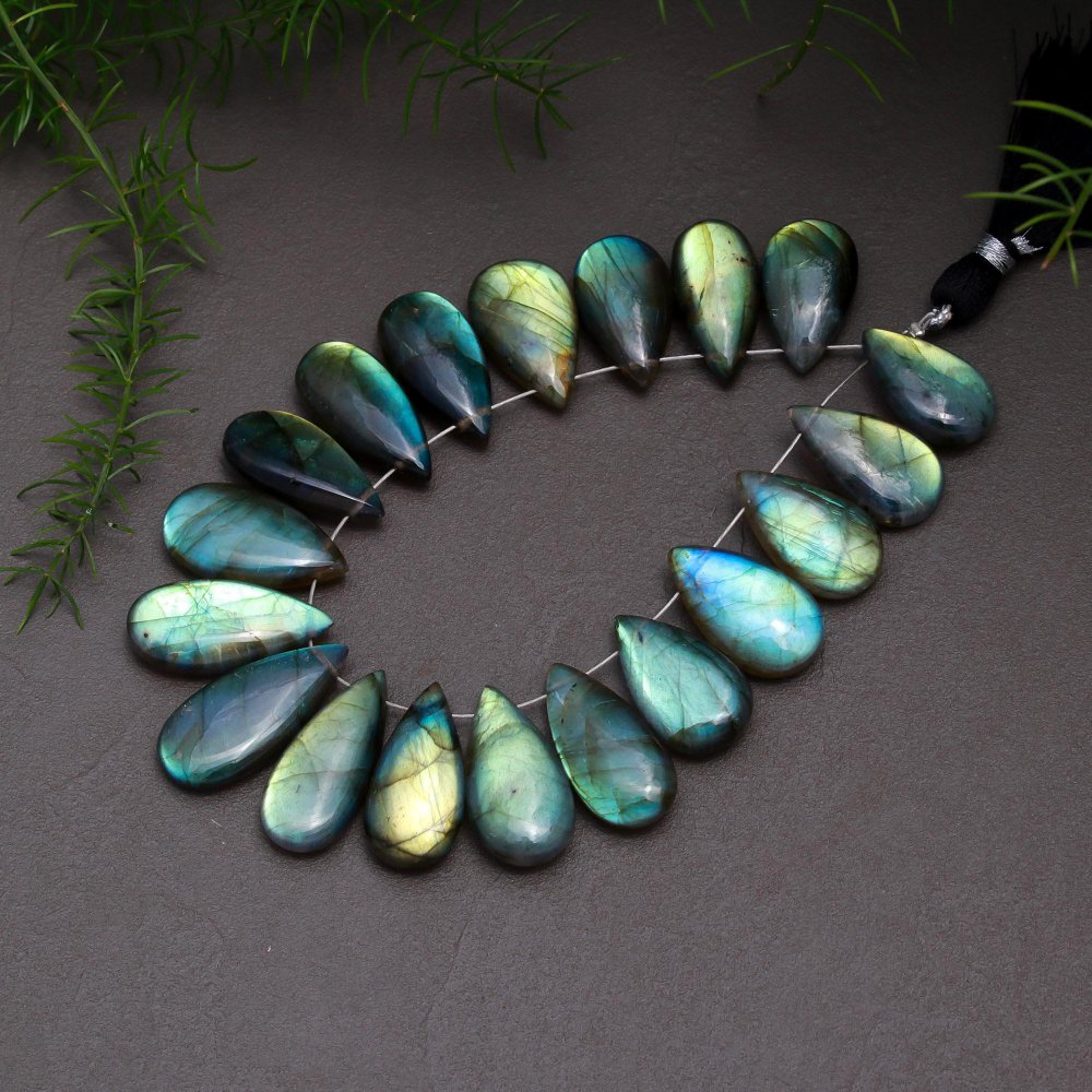 19 Pcs 167 Cts Natural Multifire Labradorite Side to Side Drill Smooth Briolette Layout Loose Gemstone Wholesale Lot Size 10x17-10x23mm #12781