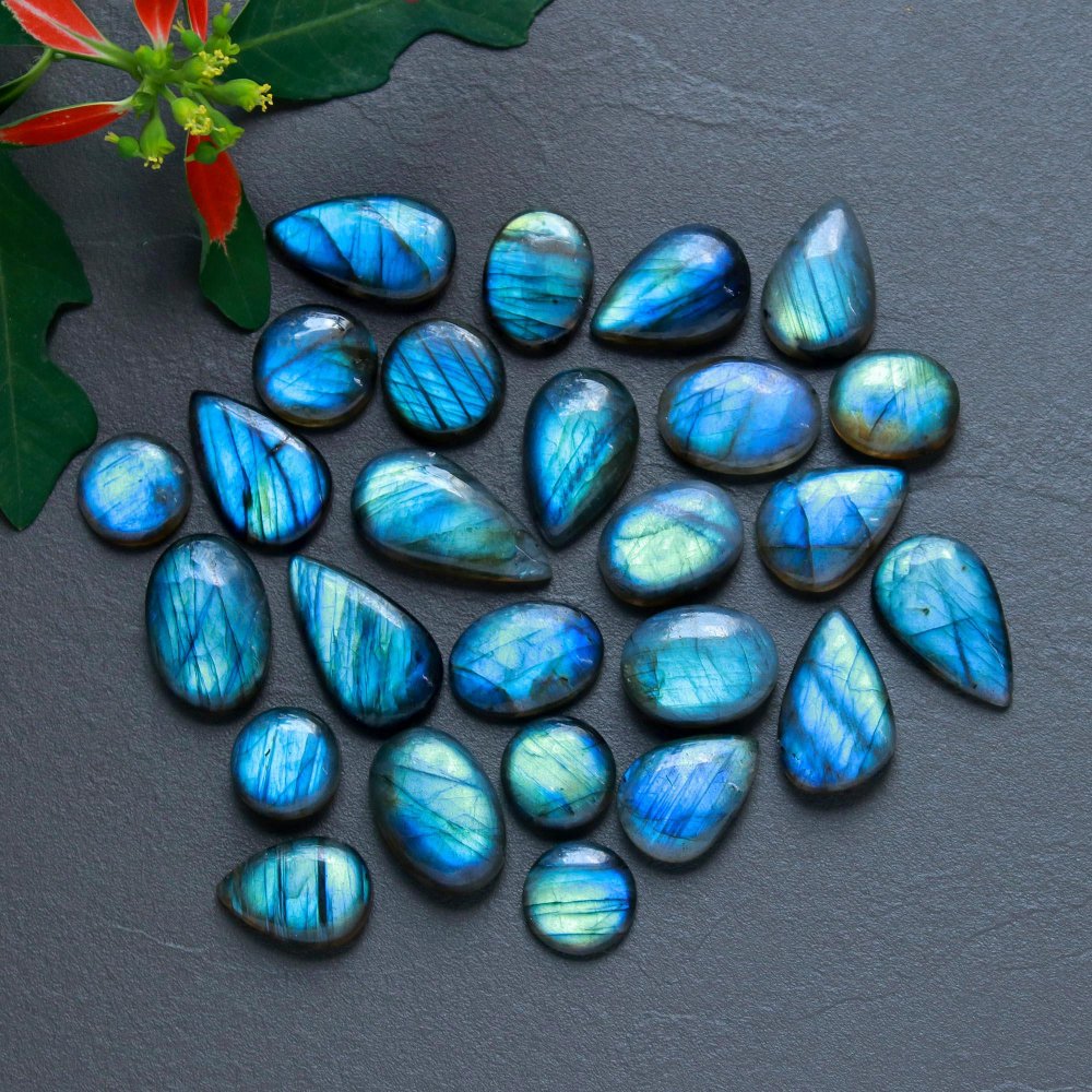 26 Pcs 214 Cts  Natural Labradorite Cabochon Loose Gemstone Jewelry Wire Wrapped Pendant Semi-Precious Healing Crystal Lots 11x11-23x11mm #12877