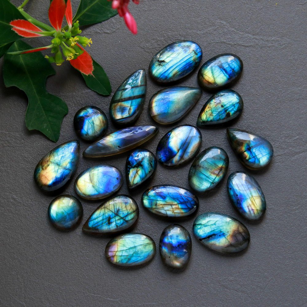 20 Pcs 204 Cts  Natural Labradorite Cabochon Loose Gemstone Jewelry Wire Wrapped Pendant Semi-Precious Healing Crystal Lots 16x10-29x6mm #12880