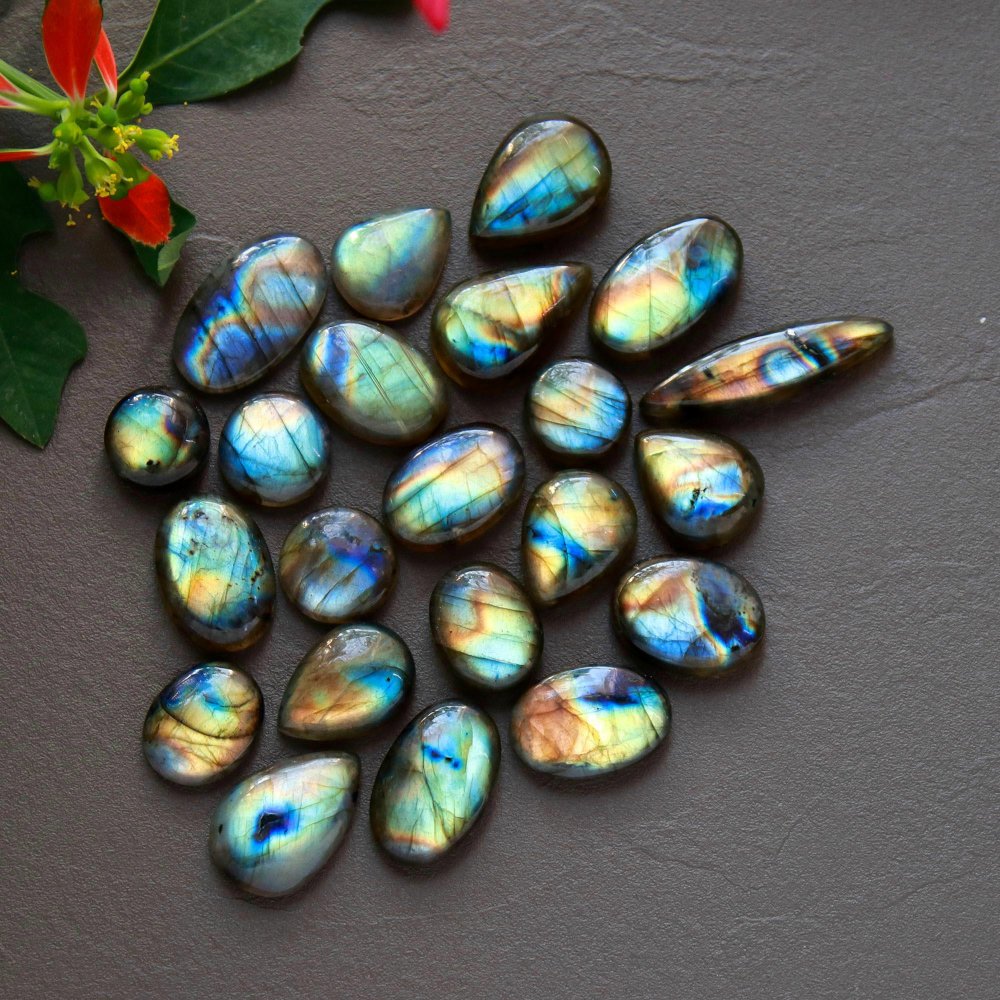 22 Pcs 194 Cts  Natural Labradorite Cabochon Loose Gemstone Jewelry Wire Wrapped Pendant Semi-Precious Healing Crystal Lots 11x11-30x7mm #12881