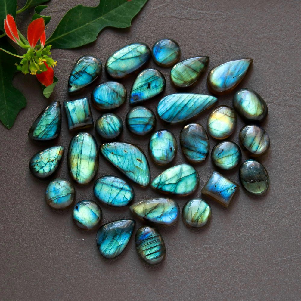 31 Pcs 304 Cts  Natural Labradorite Cabochon Loose Gemstone Jewelry Wire Wrapped Pendant Semi-Precious Healing Crystal Lots 11x11-26x12mm #12882