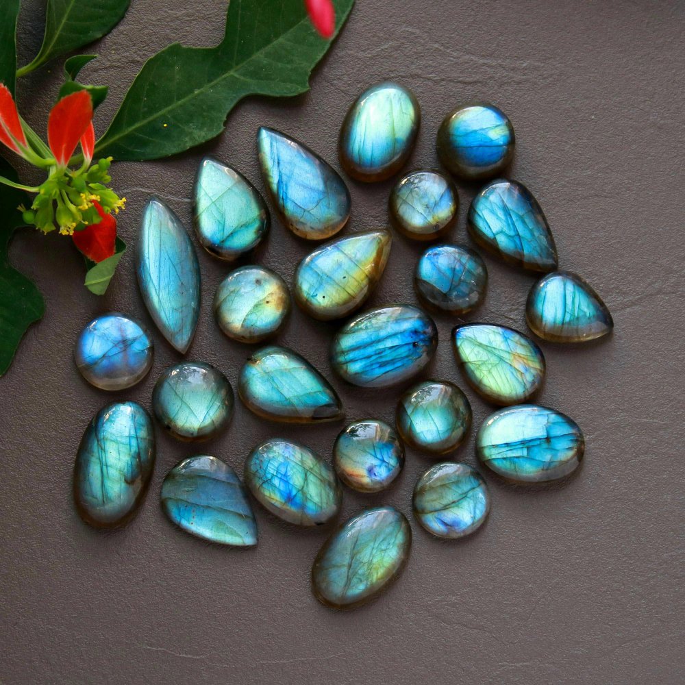 24 Pcs 196 Cts  Natural Labradorite Cabochon Loose Gemstone Jewelry Wire Wrapped Pendant Semi-Precious Healing Crystal Lots 11x11-26x10mm #12883