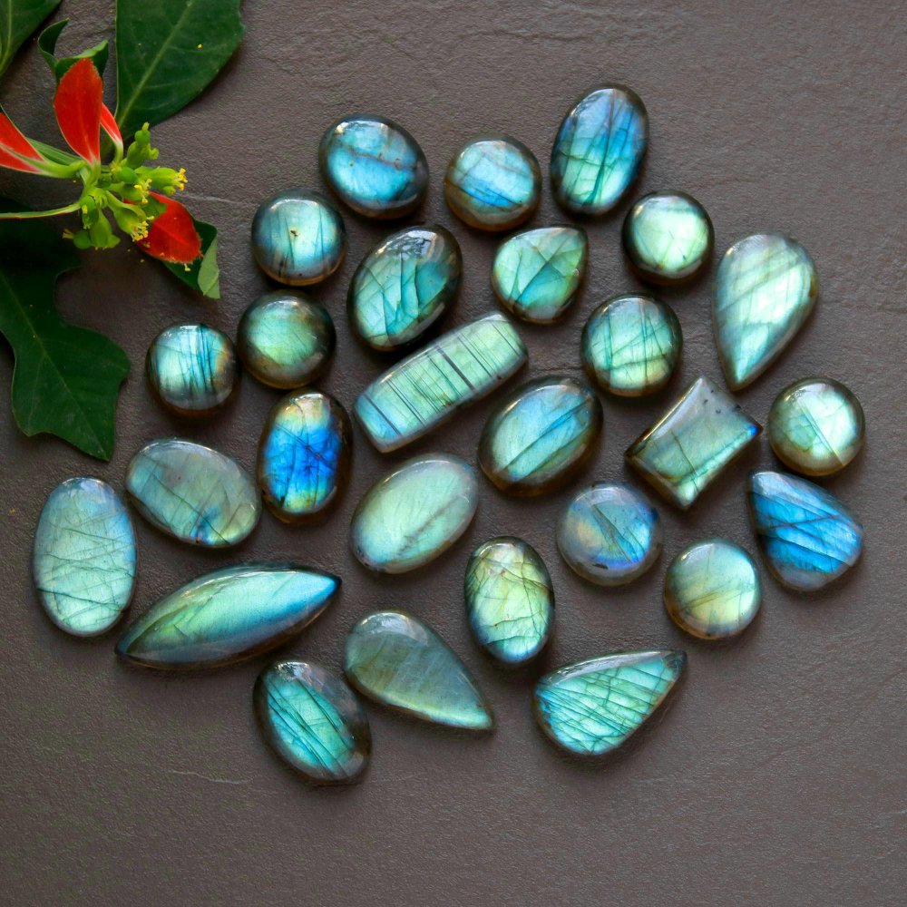 27 Pcs 239 Cts  Natural Labradorite Cabochon Loose Gemstone Jewelry Wire Wrapped Pendant Semi-Precious Healing Crystal Lots 15x12-30x11mm #12884