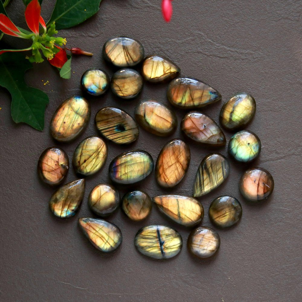 25 Pcs 237 Cts  Natural Labradorite Cabochon Loose Gemstone Jewelry Wire Wrapped Pendant Semi-Precious Healing Crystal Lots 11x11-20x12mm #12886