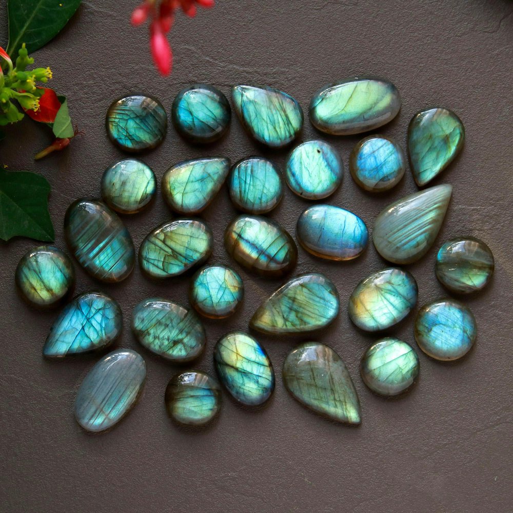 28 Pcs 237 Cts  Natural Labradorite Cabochon Loose Gemstone Jewelry Wire Wrapped Pendant Semi-Precious Healing Crystal Lots 11x11-22x12mm #12887