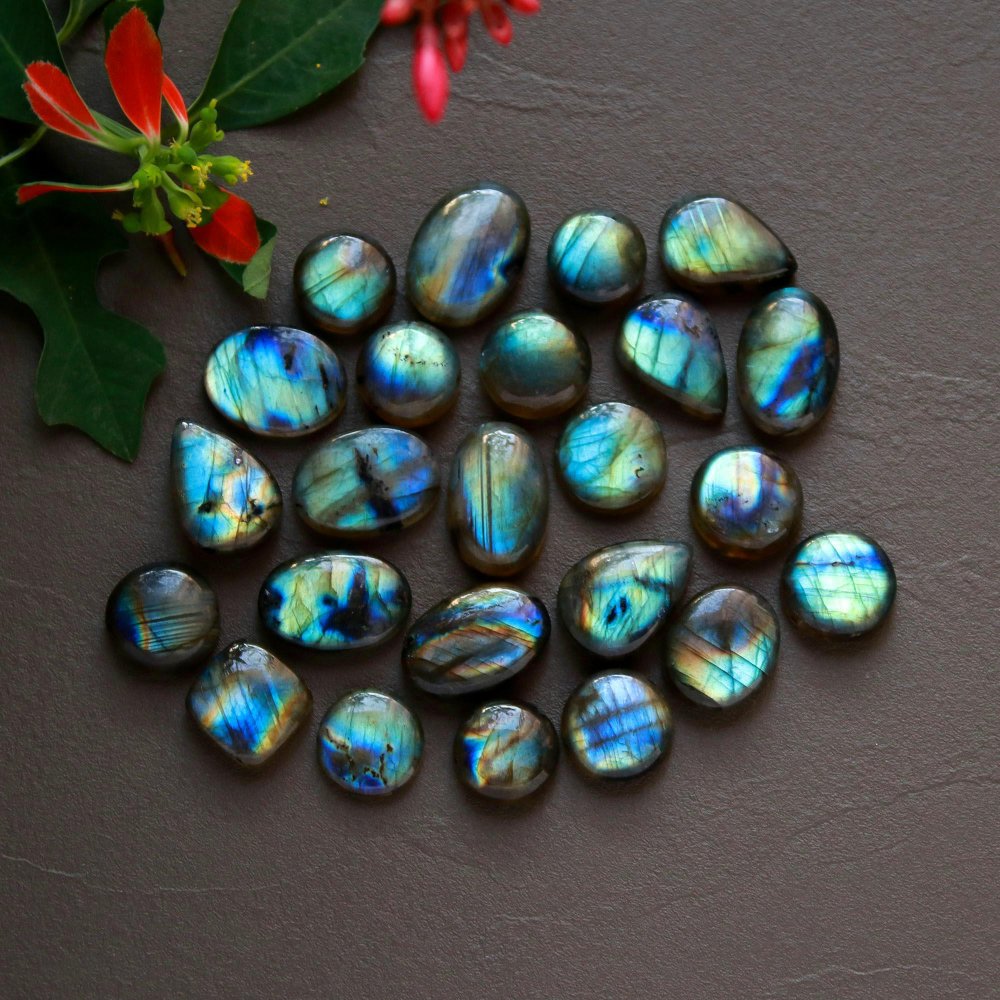 24 Pcs 205 Cts  Natural Labradorite Cabochon Loose Gemstone Jewelry Wire Wrapped Pendant Semi-Precious Healing Crystal Lots 11x11-17x12mm #12889