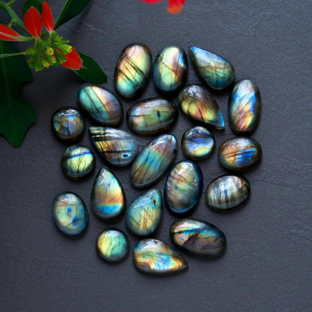 21 Pcs 208 Cts  Natural Labradorite Cabochon Loose Gemstone Jewelry Wire Wrapped Pendant Semi-Precious Healing Crystal Lots 11x11-22x10mm #12890