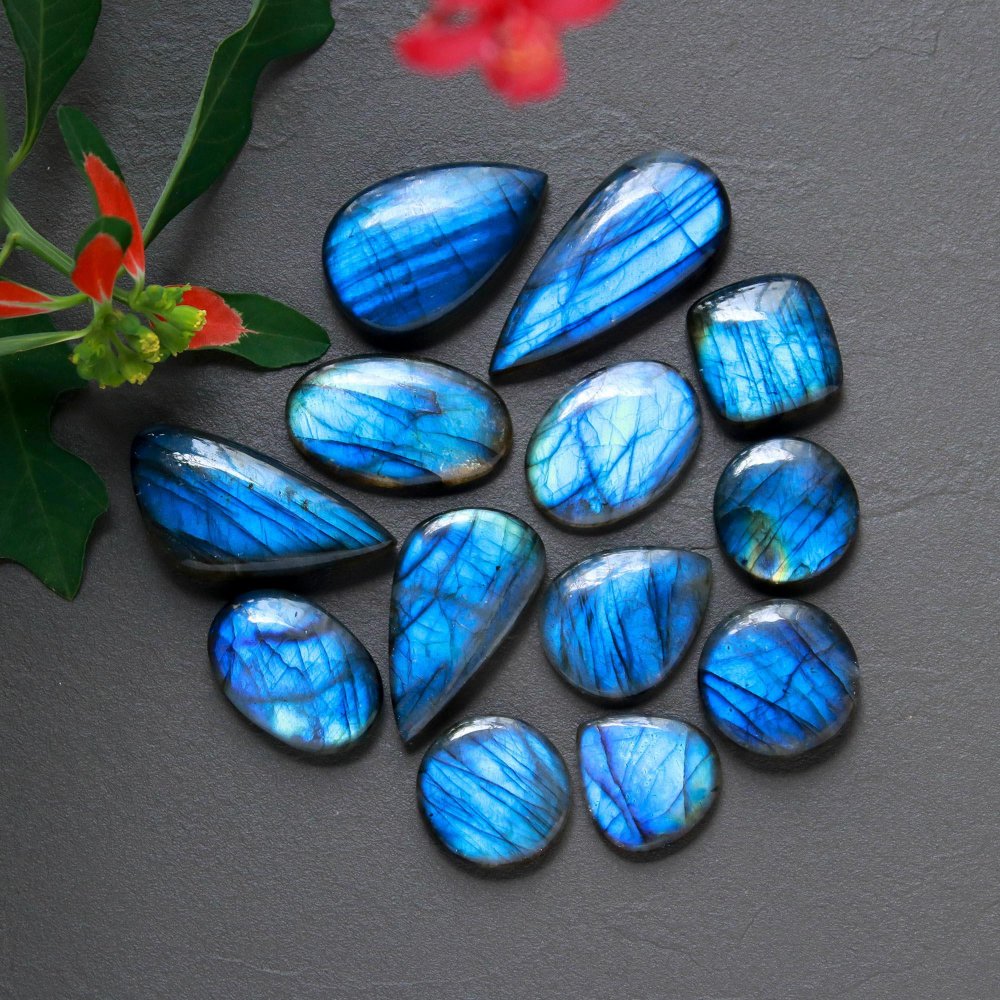 13Pcs 242Cts  Natural Labradorite Cabochon Loose Gemstone Jewelry Wire Wrapped Pendant Semi-Precious Healing Crystal Lots18x16-36x16mm #12896