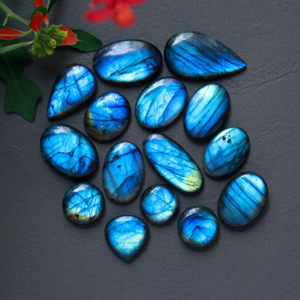 15Pcs 285Cts  Natural Labradorite Cabochon Loose Gemstone Jewelry Wire Wrapped Pendant Semi-Precious Healing Crystal Lots15x15-34x18mm #12898