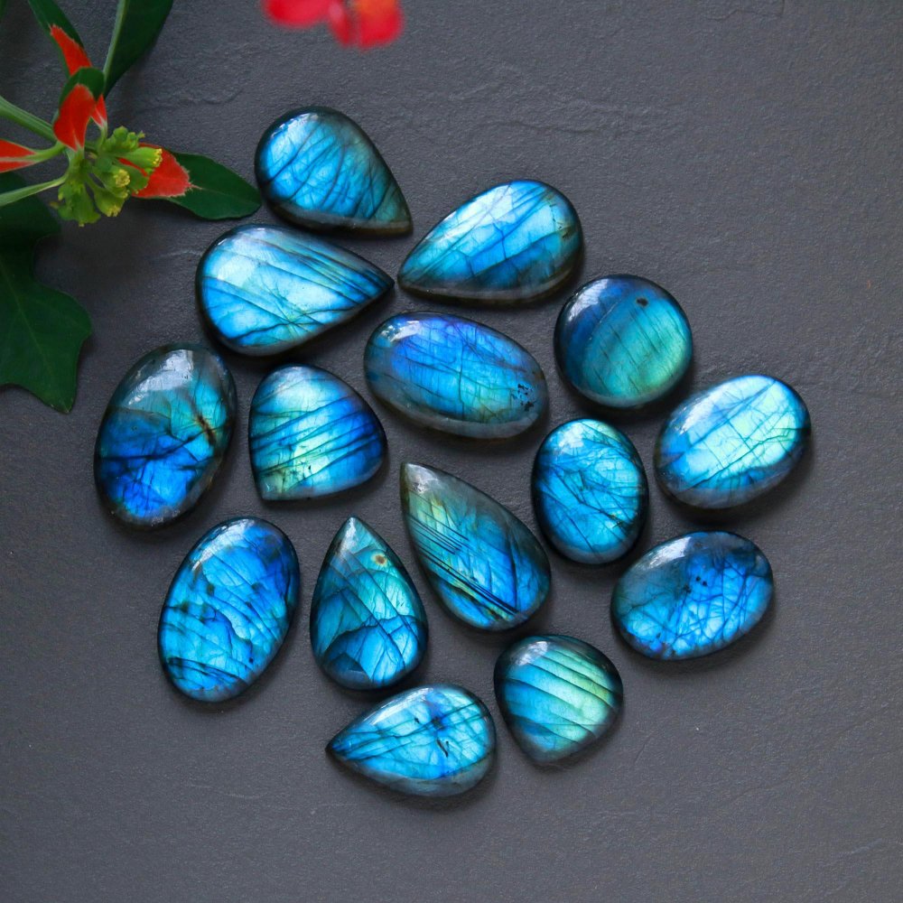 15Pcs 285Cts  Natural Labradorite Cabochon Loose Gemstone Jewelry Wire Wrapped Pendant Semi-Precious Healing Crystal Lots17x18-27x19mm #12900