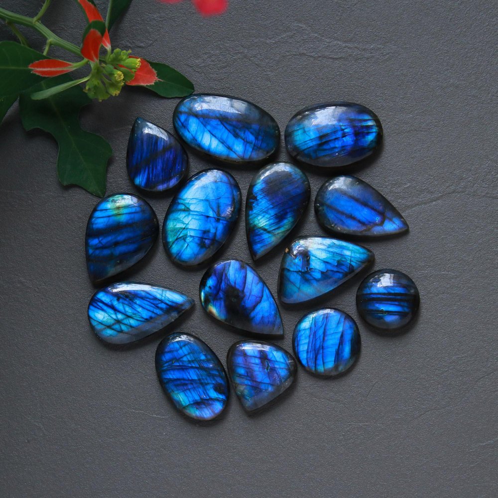 14Pcs 268Cts  Natural Labradorite Cabochon Loose Gemstone Jewelry Wire Wrapped Pendant Semi-Precious Healing Crystal Lots15x15-29x17mm #12901