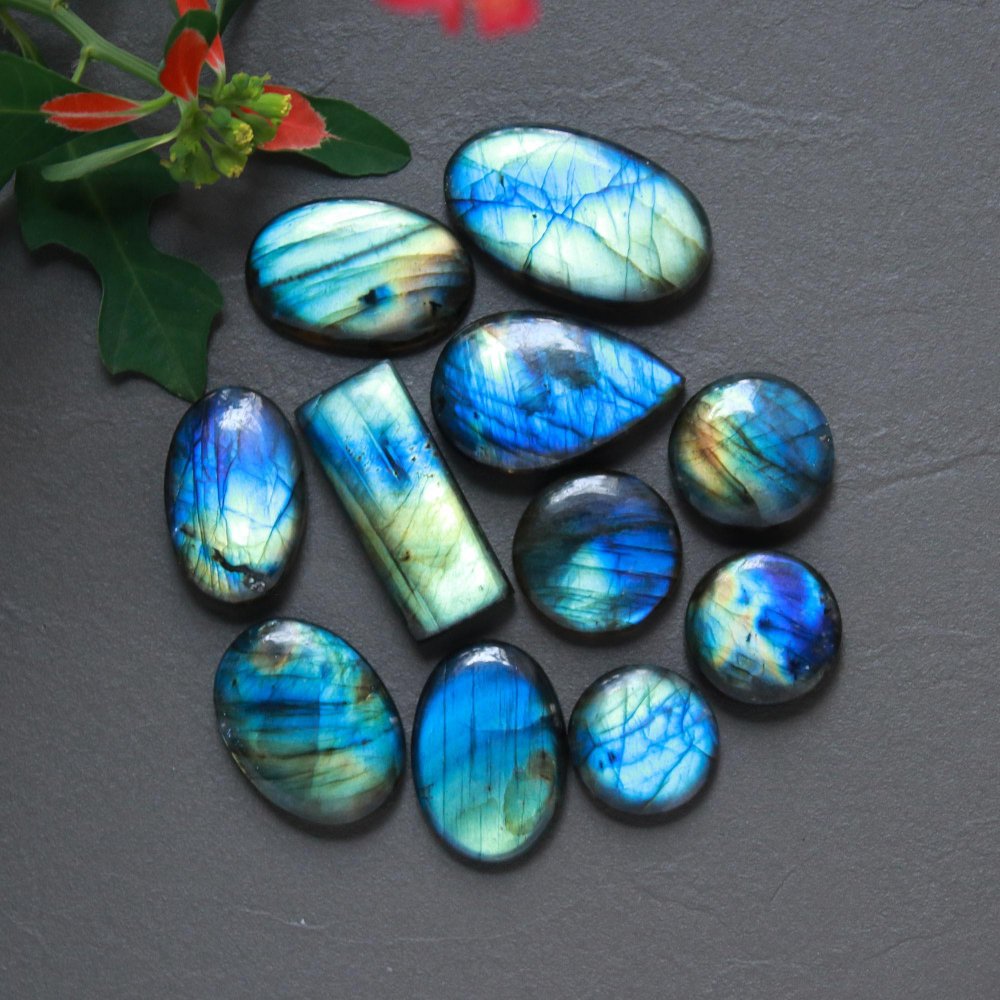 11Pcs 265Cts  Natural Labradorite Cabochon Loose Gemstone Jewelry Wire Wrapped Pendant Semi-Precious Healing Crystal Lots17x17-32x18mm #12902