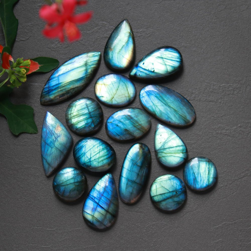 15Pcs 300Cts  Natural Labradorite Cabochon Loose Gemstone Jewelry Wire Wrapped Pendant Semi-Precious Healing Crystal Lots21x16-40x16mm #12903